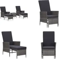 vidaXL 3 tlg. Garten Lounge Gartenmöbel Set, Kissen Poly Rattan, Grau - Garten-Lounge-Set - Gartenlounge-Set - Gartenmöbel-Set - Loungemöbel-Set - Grau