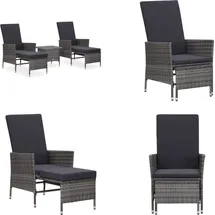 vidaXL 3 tlg. Garten Lounge Gartenmöbel Set, Kissen Poly Rattan, Grau - Garten-Lounge-Set - Gartenlounge-Set - Gartenmöbel-Set - Loungemöbel-Set - Grau