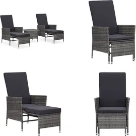 vidaXL 3 tlg. Garten Lounge Gartenmöbel Set, Kissen Poly Rattan, Grau - Garten-Lounge-Set - Gartenlounge-Set - Gartenmöbel-Set - Loungemöbel-Set - Grau