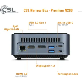 CSL Narrow Box Premium Mini-PC 2023 4K Ultra HD Intel N200 2,0 GHz 32 GB RAM 1000 GB SSD Intel UHD Graphics Windows 11 Home