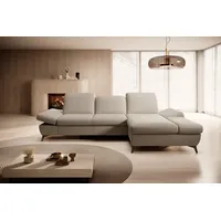 Goldstoff Ecksofa mit Schlaffunktion und Bettkasten - L-Form Sofa Beige/Grau, 1 Teile, Modernes Schlafsofa mit Sofakissen - Premium Couch Cord & L-Form beige