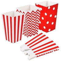 Naapesi 12 Stück Popcorn Box, Streifen Popcorn-Boxen, Tupfen Popcorn Tüten, Wellenförmige Muster Candy Boxen, Popcorn-Behälter für Party Snacks, Süßigkeiten, Popcorn und Geschenke, Movie Night (Rot)