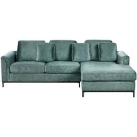 4-Sitzer Ecksofa Samt blaugrün mit Chaiselongue links Edelstahlfüße schwarz Oslo