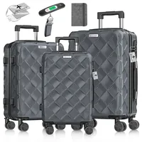 Kesser KESSER® Reisekoffer Set 3-teilig | Kofferset + Handgepäck | Trolley ABS Hartschalenkoffer mit Zahlenschloss, Kofferwaage & Reisebrieftasche 360° R... - Dunkelgrau