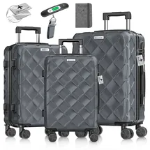 Kesser KESSER® Reisekoffer Set 3-teilig | Kofferset + Handgepäck | Trolley ABS Hartschalenkoffer mit Zahlenschloss, Kofferwaage & Reisebrieftasche 360° R... - Dunkelgrau