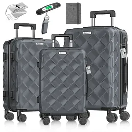 Kesser KESSER® Reisekoffer Set 3-teilig | Kofferset + Handgepäck | Trolley ABS Hartschalenkoffer mit Zahlenschloss, Kofferwaage & Reisebrieftasche 360° R... - Dunkelgrau