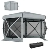 Outsunny Pavillon sechseckig ca. 3,6x3m Wasserdicht Pop-up Faltpavillon mit 5 Seitenteilen Tasche Faltbar Partyzelt UV 30+ Winterfest Gartenzelt