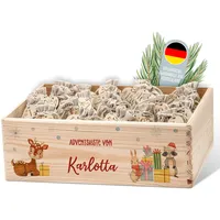 Lilleta ® Personalisierte Adventskiste - Adventskalender 2024 aus Holz mit Namen - Weihnachtskalender für Kinder & Erwachsene (Rudolf + Freundebande)