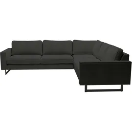 PLACES OF STYLE Ecksofa »Pinto, XXL, 250/290 cm, langer Schenkel, Ottomane«, Cord, Chenille, Lederoptik, mit Keder, Metallfüße, Wellenunterfederung, schwarz