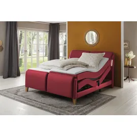 Home Affaire Boxspringbett HOME AFFAIRE "Messina2", rot, B:166cm L:240cm, Holzwerkstoff, Kunstleder, Massivholz, Komplettbetten, Boxspringbett, Liegekomfort elektrisch Verstellbar