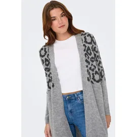 Only Strickjacke "ONLJADE ANIMAL LS CARDIGAN CC KNT", Damen, Gr. S, grau (light grau melange pattern:leo, dunkelgrau melange), Strick, Obermaterial: 81% Polyacryl, 19% Polyester, gemustert, regular fit Po-bedeckend, V-Ausschnitt, Strickjacken Strickjacke