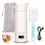 Lonsomu 400ML Mini Wasserkocher Klein, 300W 220V Elektrischer Reisewasserkocher, Schnellkoch-Heizbecher mit Temperatureinstellung, Reise Wasserkocher für Kaffee Tee, inkl. Bürste & Tasche