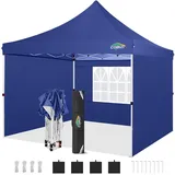 COBIZI Pavillon 3x3 mit 3 seitenwänden & 4 Sandsäcke, faltpavillon 3x3 wasserdicht stabil, Pop Up Pavillon UV-Schutz 50+ Partyzelt Gartenpavillon für Strand Hochzeit Camping, Blau