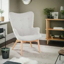 Kadima Design Flügelstuhl mit Polsterung  Ergonomischer Loungesessel im Retro-Design  Sessel aus Textil & Eichenholz  Grau  Business & HoReCa