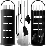 KESSER KESSER® Kaminzubehör 5-teiliges Kaminbesteck Set – Modern Design, beschichtet, Hochwertige Kamingarnitur aus 5 Teilen: Besen, Schaufel, Schürhaken, Zange, Ständer mit Sichtschutz Edelstahl