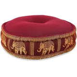 livasia Meditationskissen mit Thaiseide - Ø 45x15cm - Yogakissen mit Kapok, Pouf, Bodenkissen für Yoga und Zen Meditation, Sitzkissen für Garten und Balkon, Zafukissen (Rot/Elefanten Seide)