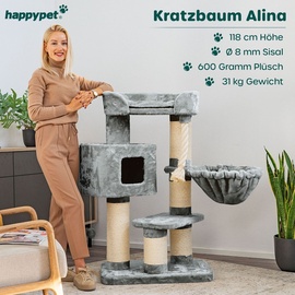 Happy Pet HAPPYPET Kratzbaum Stabil, 118 cm Kletterbaum Katzenbaum Maine Coon, Grau