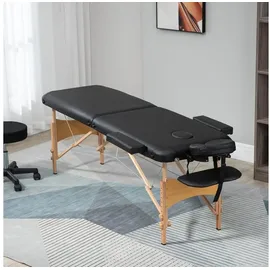 Homcom Massagetisch, klappbare Massageliege, höhenverstellbarer Massagebank, Massagebett mit Kopfstütze, für Spa, Salon, Kunstleder, Holz, Schwarz