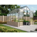 Vitavia Gewächshaus Cassandra 8300 ESG 3 mm in Alu eloxiert inkl. Sockelmauer Sandstein