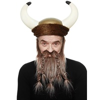 Metamorph Kostüm Wikinger Bart, Hochwertiger, selbstklebender Kunstbart aus Handarbeit braun