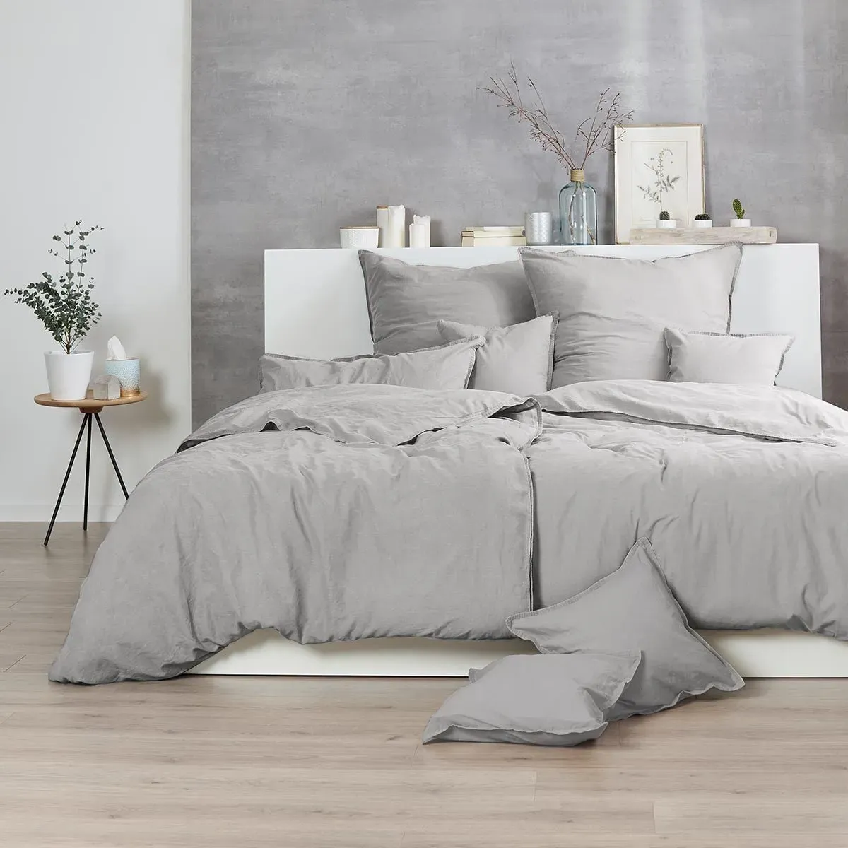 Enrico Coss Bettwäsche Stonewashed 200x200 cm + 2x 80x80 cm | kitt - grau