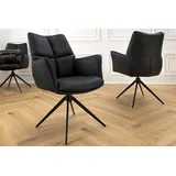 riess-ambiente Esszimmerstuhl PAPILLON schwarz · 360° drehbarer Stuhl mit Echtlederbezug (Einzelartikel, 1 St), Polsterstuhl mit Armlehne · Metallgestell · Modern Design schwarz