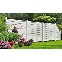 Kunststoff Lamellenzaun München 180 x 180 cm – Sichtschutzzaun aus Kunststoff, Weiß – eleganter Zaun – Zaunelemente für den Garten