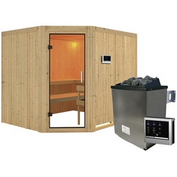 KARIBU Sauna »Haaspsalu«, inkl. 9 kW Saunaofen mit externer Steuerung, für 4 Personen - beige