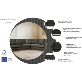 Home Affaire Ecksofa HOME AFFAIRE "Pinto, XXL, 250/290 cm, langer Schenkel, Ottomane", grau (dunkelgrau), B:290cm H:85cm T:250cm, Luxus-Microfaser in Lederoptik(100% Polyester);Cord (92% Polyester, 8% Polyamide), Sofas, Ecksofa, Cord, Chenille, Lederoptik, mit Keder, 