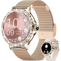 Damen Smartwatch mit Telefonfunktion 1.3" HD Touchscreen 120+ Sportmodi Fitness Uhr mit Herzfrequenz Blutdruck SpO2 & Schlafmonitor - Gold