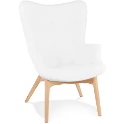 Ohrensessel Lounge-Sessel Relaxsessel mit hoher Rückenlehne Skandinavisch | Eichenholz-Gestell Robust | Bouclé-Stoff Weiß | Milaxo Serie Kadima Design