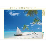 Calvendo Puzzle Strand, Meer und ein Segelboot: Einsame, kleine Inseln nur für Sie allein. 1000 Teile Lege-Größe 64x48cm Foto-Puzzle für glückliche