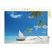 Calvendo Puzzle Strand, Meer und ein Segelboot: Einsame, kleine Inseln nur für Sie allein. 1000 Teile Lege-Größe 64x48cm Foto-Puzzle für glückliche