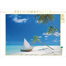 Calvendo Puzzle Strand, Meer und ein Segelboot: Einsame, kleine Inseln nur für Sie allein. 1000 Teile Lege-Größe 64x48cm Foto-Puzzle für glückliche