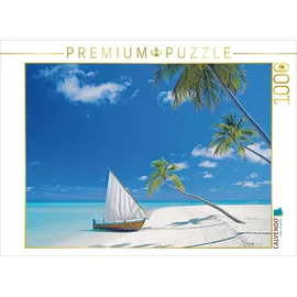 Calvendo Puzzle Strand, Meer und ein Segelboot: Einsame, kleine Inseln nur für Sie allein. 1000 Teile Lege-Größe 64x48cm Foto-Puzzle für glückliche