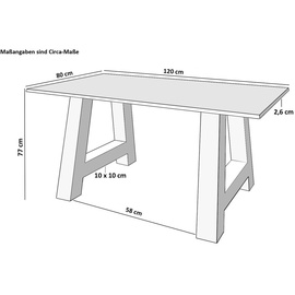 SAM Outillage Esstisch 120 x 80 cm Akazie massiv naturfarben Schweizer Kante A-Gestell AMALIE