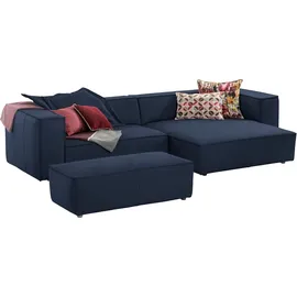 W.Schillig Eckcouch Leder 3-Sitzer Blau