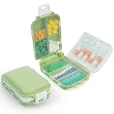ACWOO Tablettenbox 7 Tage Morgens Abends, Pillendose 8 Gitter 3 Schichten, Pillendose Klein, Medikamentenbox - BPA Frei mit Einfachem Offenem Design für Medikamente, Vitamine, Fischöl usw (Grün)