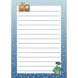 dabelino Liniertes Briefpapier-Set für Kinder: Eulen (für Mädchen und Jungen, bunt)