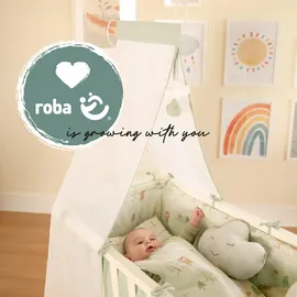 roba Babywiege Woodland Buddies 40 x 90 cm inkl. Zubehör - Stubenwagen & Wiege - Set mit Rollen, textiler Ausstattung + Matratze - Holz weiß lackiert