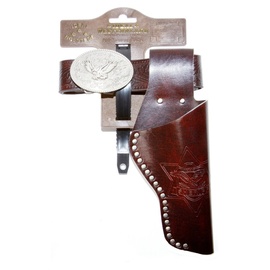 Bauer Spielwaren J.G. Schrödel 7500155 - Gürtel Eagle auf Tester mit Nieten, 1 Holster, 95-135 cm, Braun