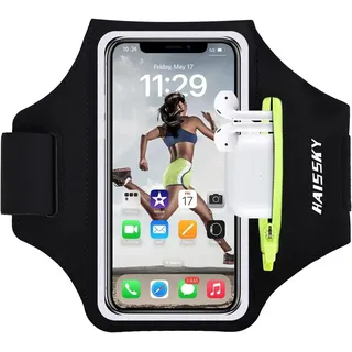 Handy Armband Joggen Sportarmband Mit Kopfhörer SchlüsselTasche, Handyhalterung Arm Joggen Handy Armbänder mit Kartenschlitz für iPhone 16 Pro Max/15 Pro/14/13 Pro/12 Plus,Handytasche Running Zubehör