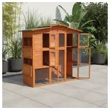 Feel2Home Kleintierkäfig Hühnerstall Hasenstall Kaninchenstall Freilauf Holz Käfig Stall Käfig braun