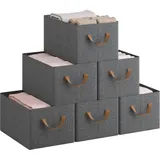 Woltu Aufbewahrungsboxen 6 Stück, faltbare Aufbewahrungswürfel mit Griffen, Stoffboxen Aufbewahrung, Stapelboxen Organisationsboxen, 37,5x20x26 cm, Grau