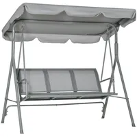 Outsunny Hollywoodschaukel 3-Sitzer Gartenschaukel mit Dach, Metall Grau Silber,