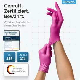 arnomed Nitril Magnolia Pink Einmalhandschuhe, puderfrei, pink 387-XS , 1 Packung = 100 Stück, Größe XS