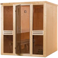 Sauna WEKA "Elementsauna KAARINA 2", beige (natur), Saunaofen, integrierte Steuerung, 5,4 kW, Saunen, platzsparende Nischensauna, 2 Fensterelemente, moderne Ganzglastür