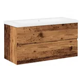 vidaXL Waschbeckenschrank mit Einbaubecken Altholz-Optik 91x39,5x49 cm -