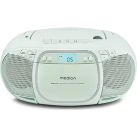 Medion E66476 Stereo Sound System (Boombox, CD-Player, MP3, Kassette, tragbarer Kassettenspieler für Kinder, UKW Radio, AUX, Kopfhörer, Netz & Batterie) grün