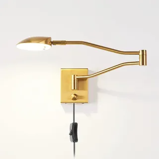 LED Wandleuchte Verstellbarer Lange Arm mit Schalter und Kabel, 9.5W Dimmbar Nachttischlampe Modern Wandlampe mit Stecker, Metall Wand Leselampe für Schlafzimmer Wohnzimmer Study, 4000K Warmweiß,Gold